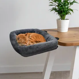 | Desk Cat Bed | Attachable Cat Bed for Tables and Window Sills | Soft Faux Fur Fabric | Sturdy Construction - Supports up to 50 lbs | Foldable | Washable Cover | Designed in Germany