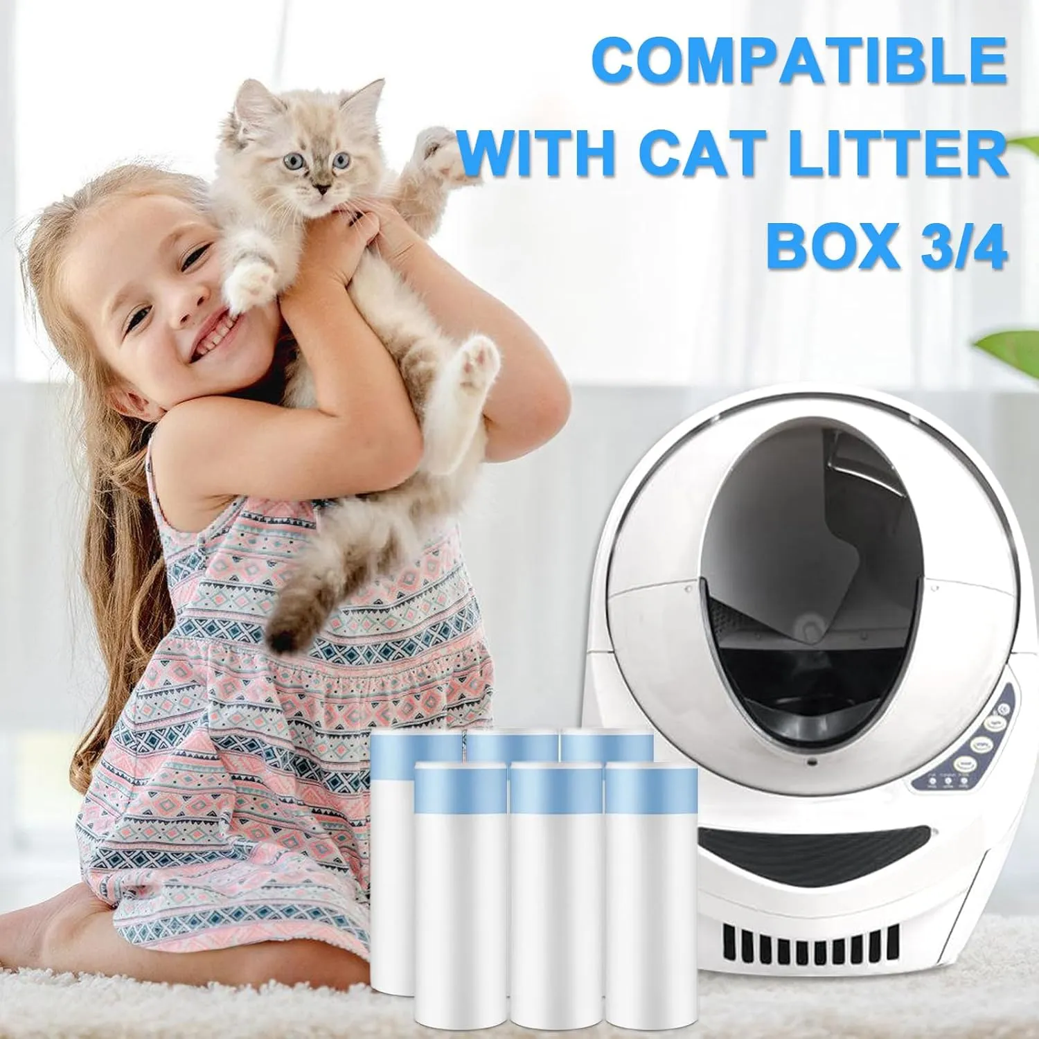 120 Count Cat Litter Box Liners 25" x 15.7", Heavy Duty Cat Litter Bags Compatible with Litter-Robot 3/4, Self Cleaning Bags Trash Bags with Drawstring