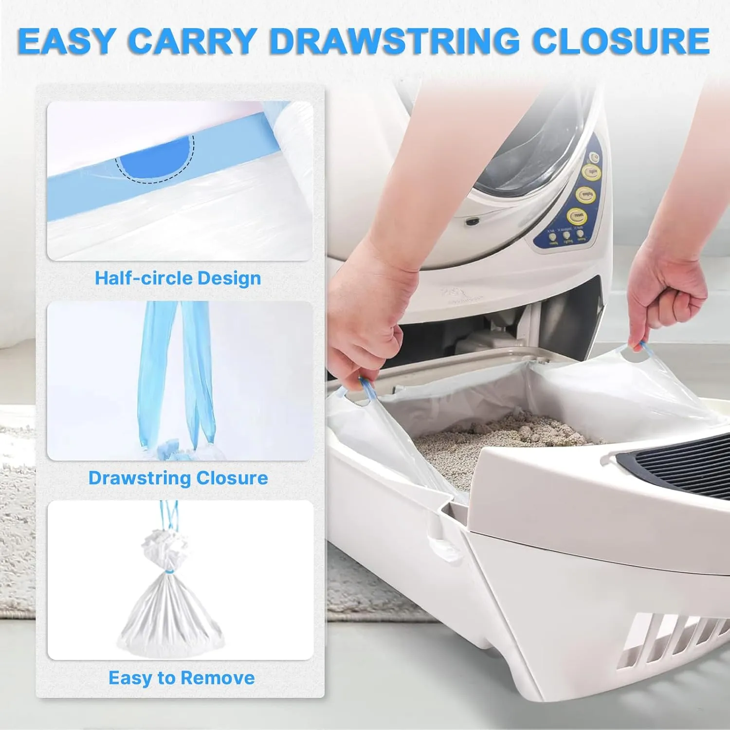 120 Count Cat Litter Box Liners 25" x 15.7", Heavy Duty Cat Litter Bags Compatible with Litter-Robot 3/4, Self Cleaning Bags Trash Bags with Drawstring