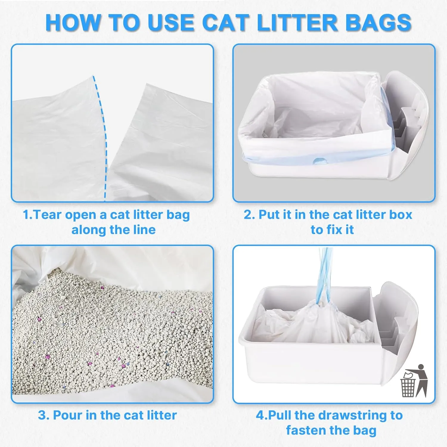 120 Count Cat Litter Box Liners 25" x 15.7", Heavy Duty Cat Litter Bags Compatible with Litter-Robot 3/4, Self Cleaning Bags Trash Bags with Drawstring