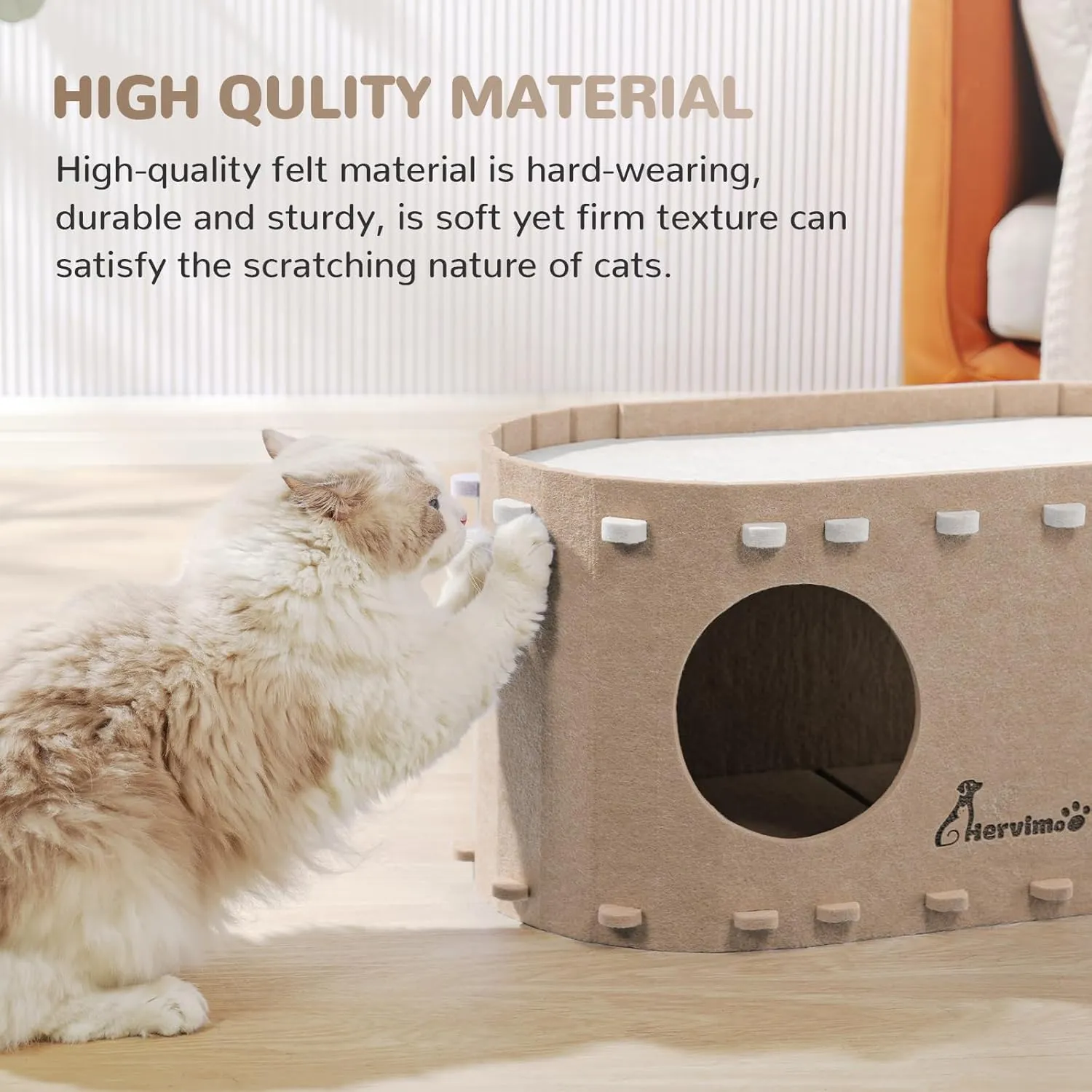 2 in 1 Large Foldable Cat Cave/Cat House in Dark Camel with Enclosed Tunnel - Up to 25lbs & Multiple Small Cats