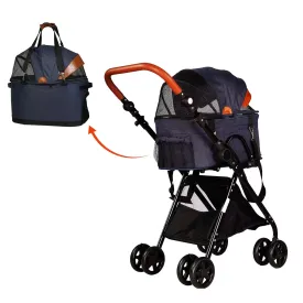 2 in 1 Pet Stroller, Detachable Pet Cart with 4 Wheels & Removable Carrier for Small Dog/Cat, Foldable Portable Waterproof Jogging Travel Carrier Cage w/Storage Basket & Adjustable Handle