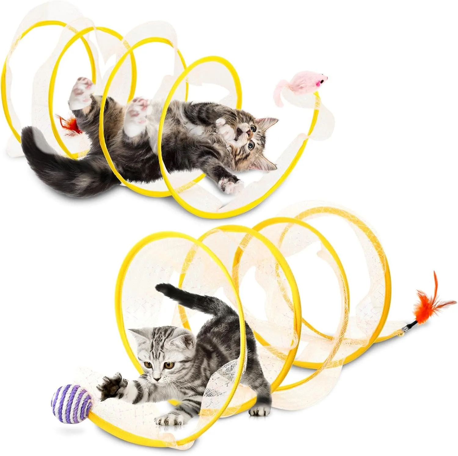 2pcs Cat Tunnel Spring Toy Folded Cat Tunnel Toy Indoor Cat Activity Structure Cat Tunnels for Indoor Cats Cat Tubes Played Tunnel Spring Cat Spiral Tunnel Toy(Color:As Shown)