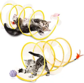 2pcs Cat Tunnel Spring Toy Folded Cat Tunnel Toy Indoor Cat Activity Structure Cat Tunnels for Indoor Cats Cat Tubes Played Tunnel Spring Cat Spiral Tunnel Toy(Color:As Shown)