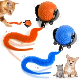 2PCS Interactive Cat Ball Toy, Cat Ball Toys with Cord Imitation Mouse, Obstacle Avoidance Smart Cat Toys, Smart Self Rolling Cat Toys for Bored Indoor Adult Cats, Enrichment Toys (Blue Orange)