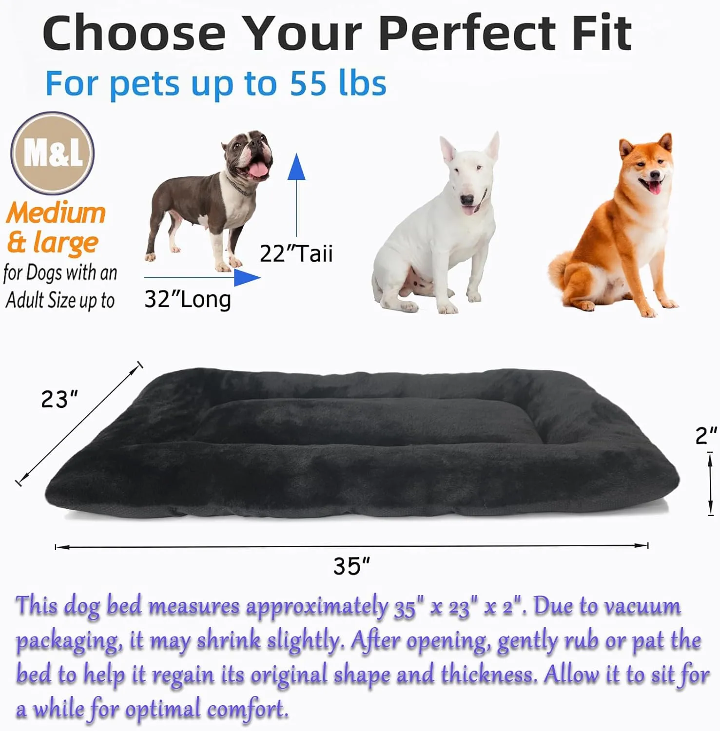 36x23 Dog Crate Bed Black for Medium Large Dogs Washable,Dog Bed for Crate 36 Inch Fits Dogs Breeds Up to 55 Lbs,Ultra Soft Pet Mattress Pad for Cozy Sleeping Mat with Anti-Slip Bottom