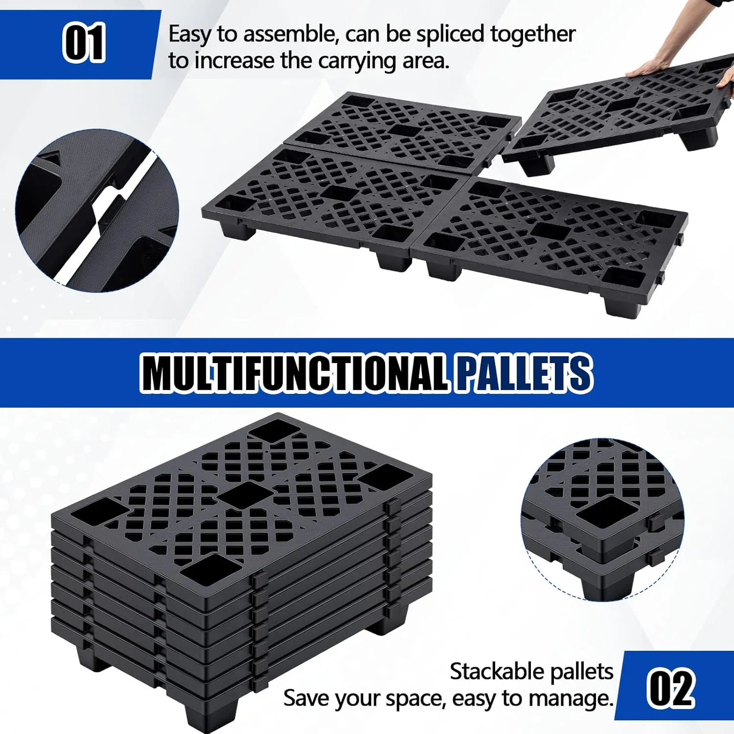4 Pcs Lightweight Plastic Pallets Nestable Moisture Proof Floor Pallet with Breathable Grids for Sale Shop Restaurant Supermarket Garage Warehouse Basement Storage (23.6 x 15.8 x 3.9 Inch)