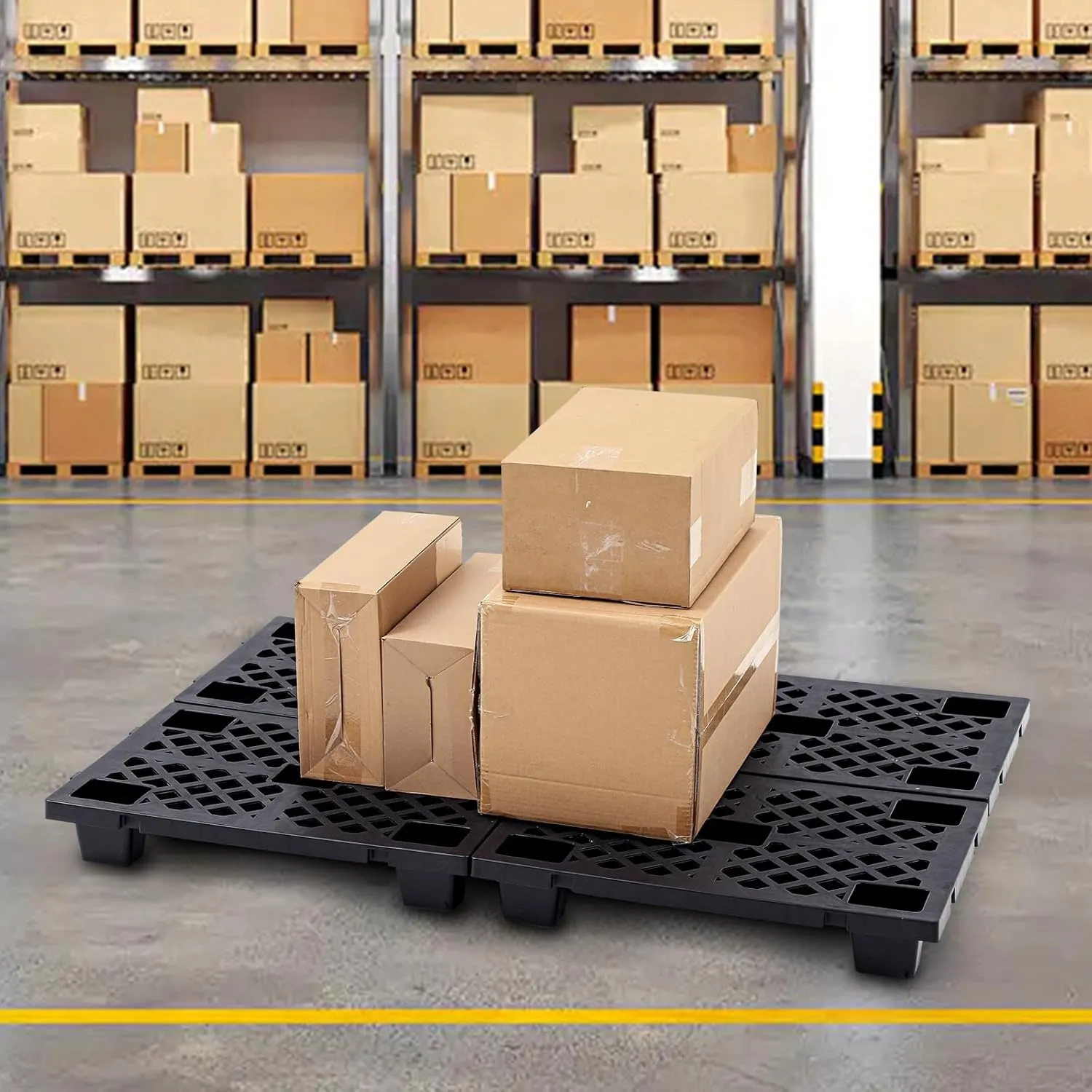 4 Pcs Lightweight Plastic Pallets Nestable Moisture Proof Floor Pallet with Breathable Grids for Sale Shop Restaurant Supermarket Garage Warehouse Basement Storage (23.6 x 15.8 x 3.9 Inch)