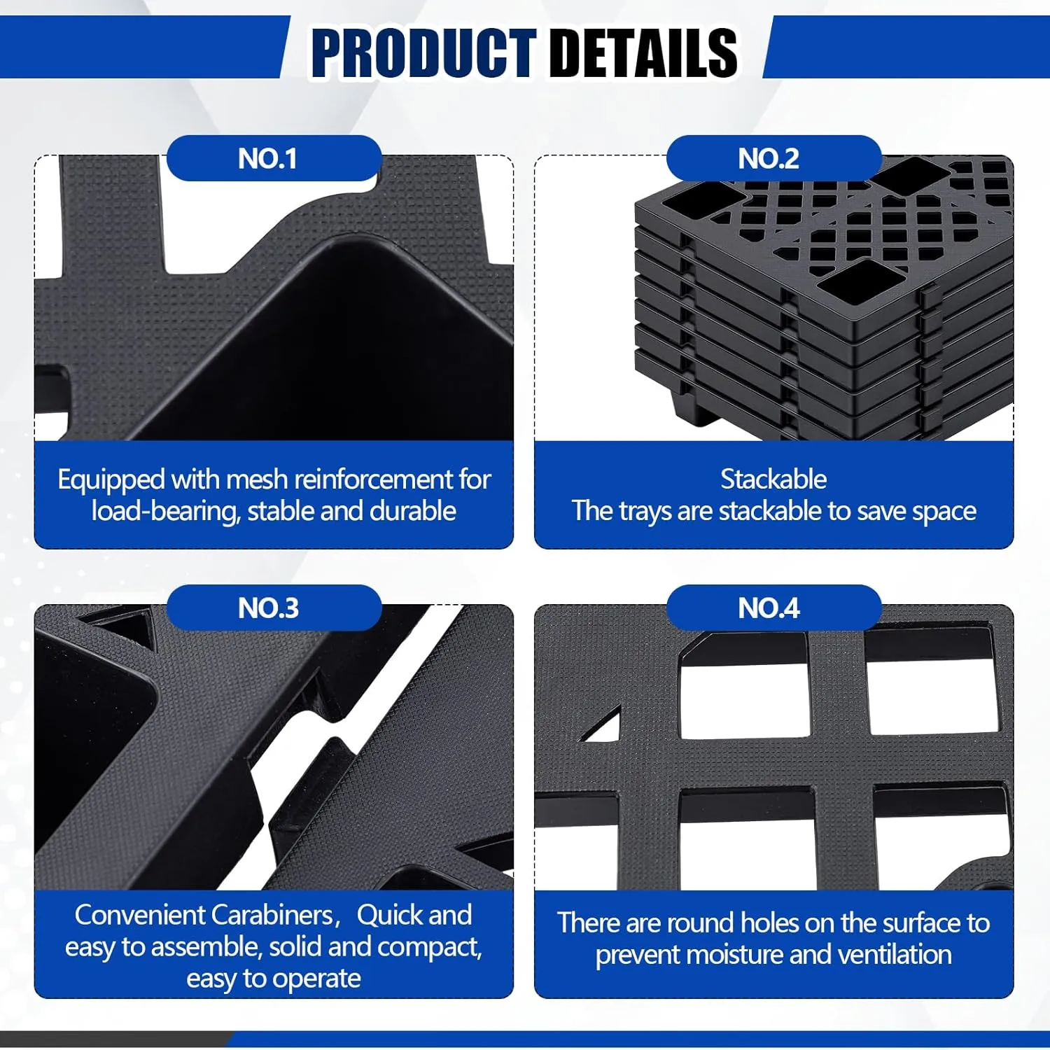 4 Pcs Lightweight Plastic Pallets Nestable Moisture Proof Floor Pallet with Breathable Grids for Sale Shop Restaurant Supermarket Garage Warehouse Basement Storage (23.6 x 15.8 x 3.9 Inch)
