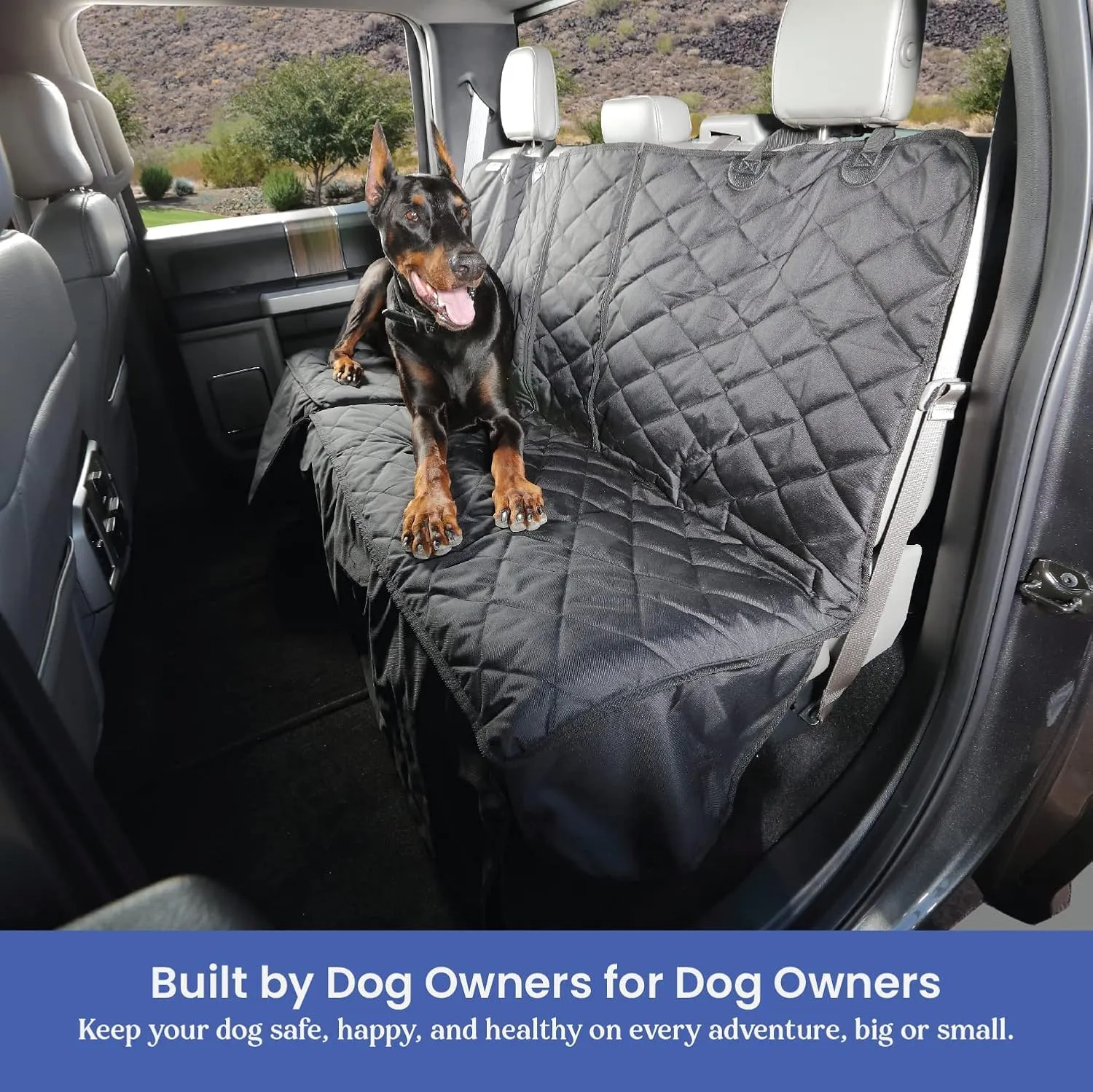 4Knines Bench Seat Covers for Trucks with Dog Hammock & Split-Tech - Rear Seat Protector for Dogs Fits Full Size Crew Cab with Split Bench Seats - Waterproof Dog Seat Cover (Passenger Side, Black)