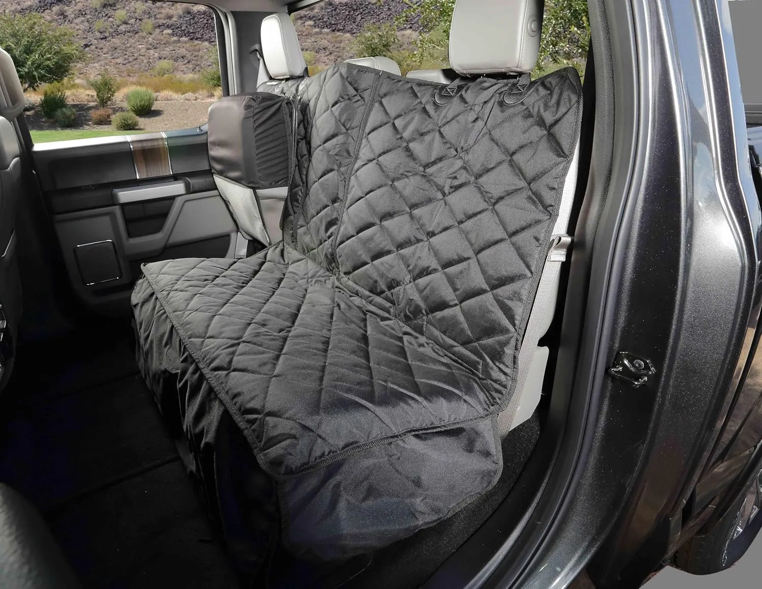 4Knines Bench Seat Covers for Trucks with Dog Hammock & Split-Tech - Rear Seat Protector for Dogs Fits Full Size Crew Cab with Split Bench Seats - Waterproof Dog Seat Cover (Passenger Side, Black)