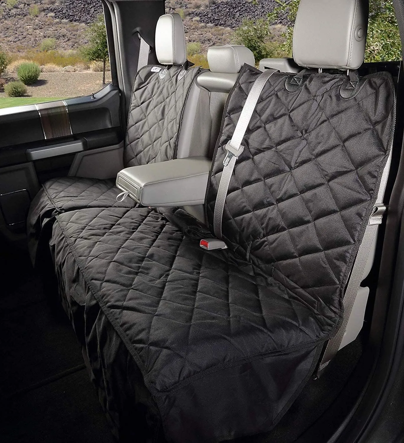 4Knines Bench Seat Covers for Trucks with Dog Hammock & Split-Tech - Rear Seat Protector for Dogs Fits Full Size Crew Cab with Split Bench Seats - Waterproof Dog Seat Cover (Passenger Side, Black)