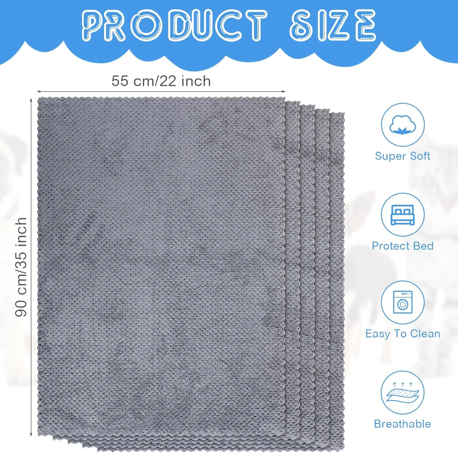 5 Pcs Washable Pee Reusable Dog Training Pads Waterproof Pee Pads for Dog Cat Pet Bed Sofa Crate Whelping Box Potty Training(22 x 35 Inches)