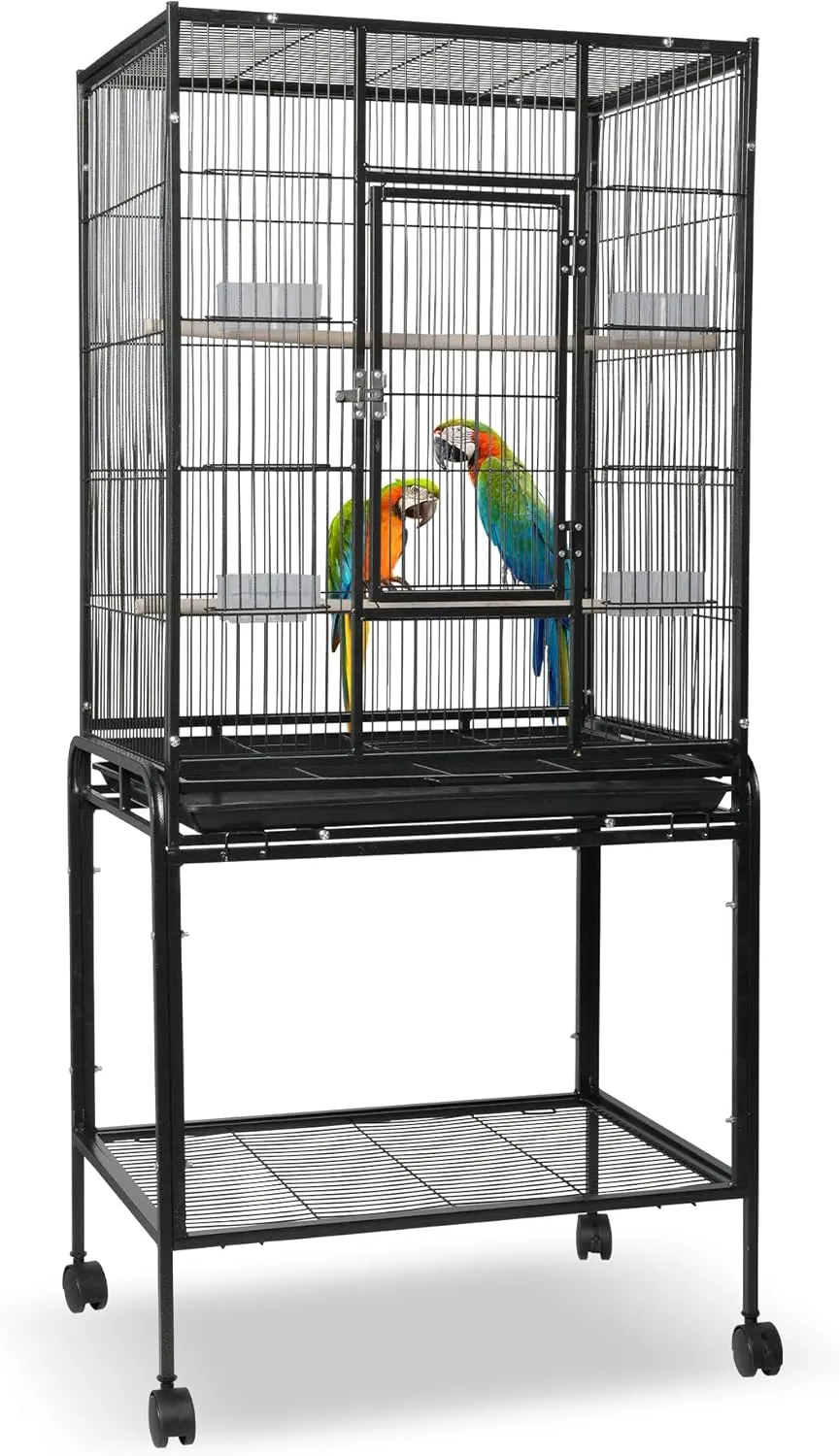 53" Wrought Iron Large Bird Cage with Rolling Stand, Removable Tray for Parrot Parakeets Cockatiels Lovebirds Finches Pigeons Conures