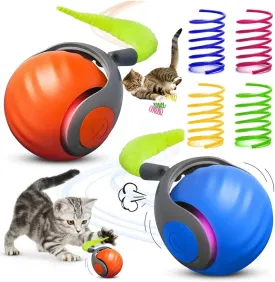 6PCS Interactive Cat Toy Automatic Moving Smart Toy Ball with Replacement Tail for Indoor Bored Cats/Dogs, Sensor Teasing Ball Self-Rolling Pet Chase, Speedy Cat Toys for Pets Exercise (Blue Orange)