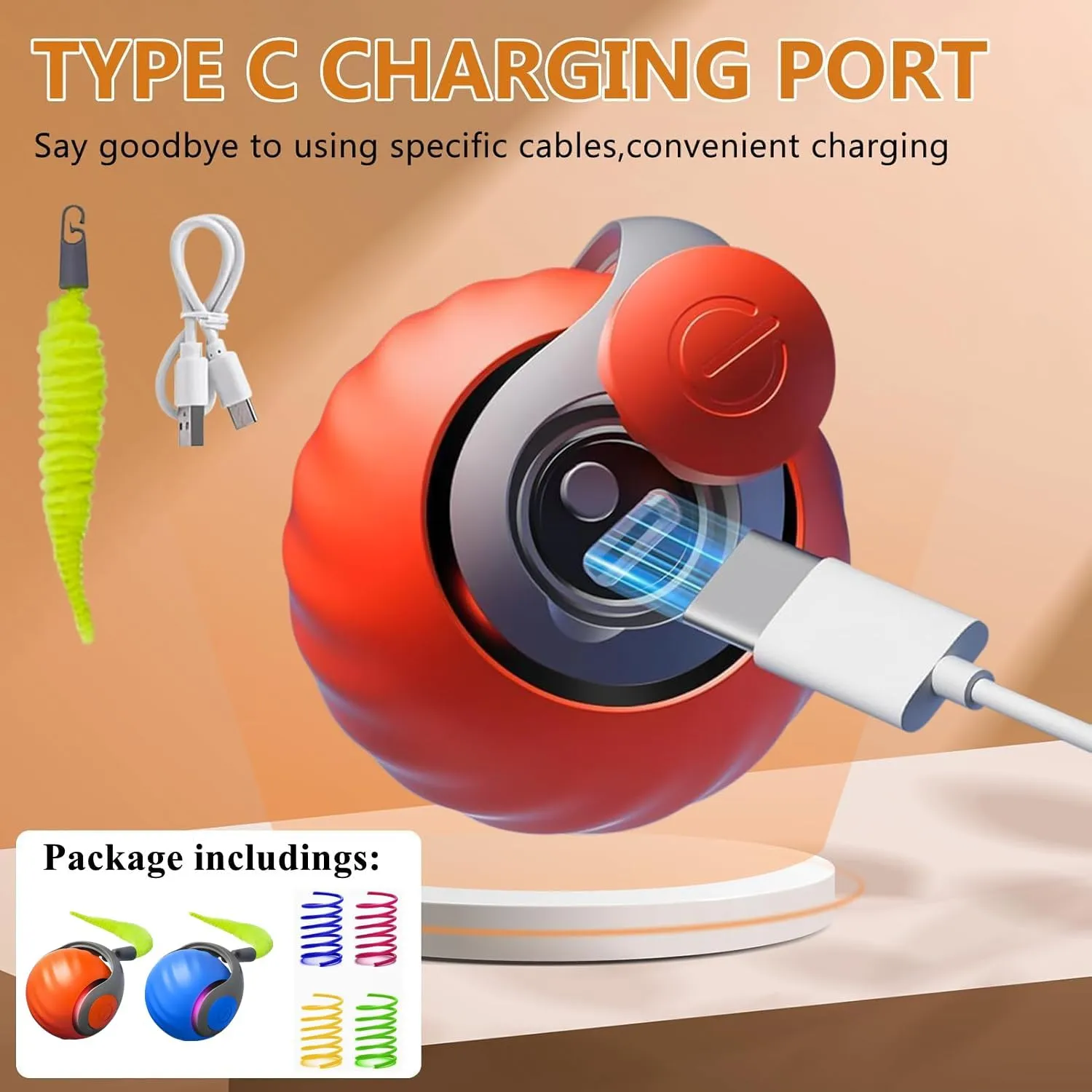 6PCS Interactive Cat Toy Automatic Moving Smart Toy Ball with Replacement Tail for Indoor Bored Cats/Dogs, Sensor Teasing Ball Self-Rolling Pet Chase, Speedy Cat Toys for Pets Exercise (Blue Orange)