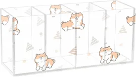 Acrylic Holder Cartoon Shiba Inu Dog Paws Make Up Brush Organizer Clear Cosmetic Storage Bin 4 Slots Caddy for Home Office Desktop, Kitchen Island Coffee Drink Bar, Bathroom