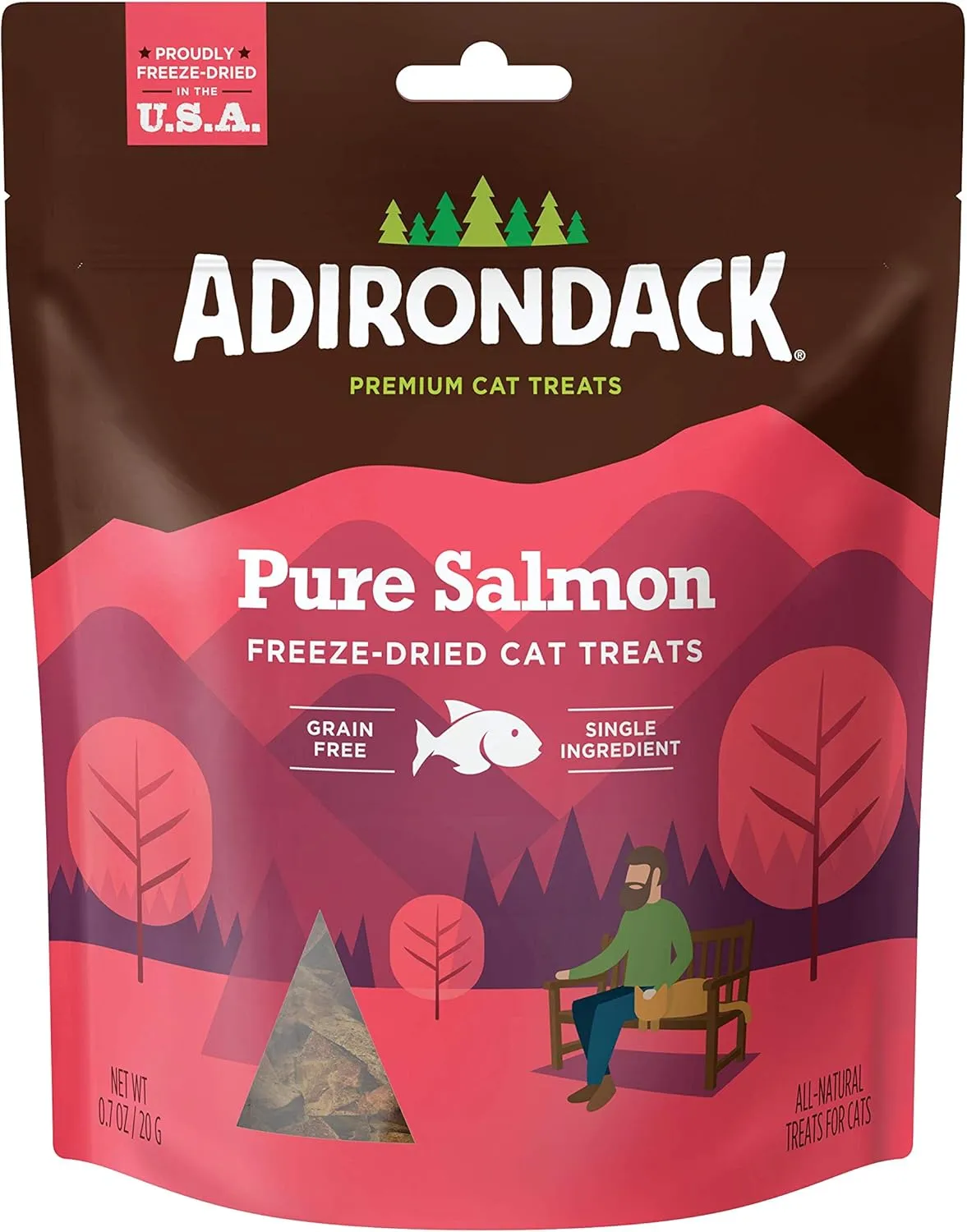 Adirondack Grain Free Cat Treats Made in USA Only (Single Ingredient Freeze Dried Cat Treats), Pure Salmon, 0.7 oz. Resealable Bag