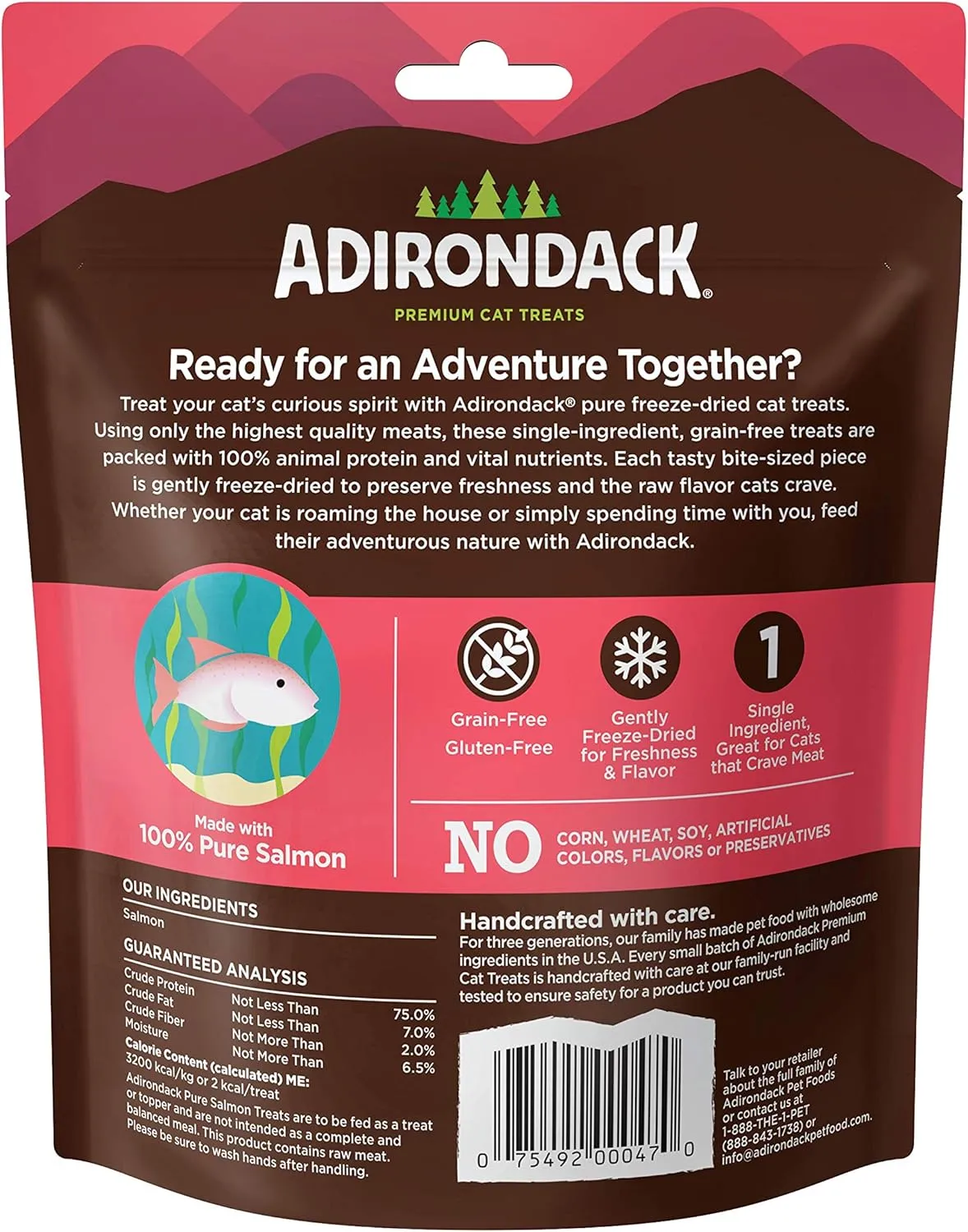 Adirondack Grain Free Cat Treats Made in USA Only (Single Ingredient Freeze Dried Cat Treats), Pure Salmon, 0.7 oz. Resealable Bag