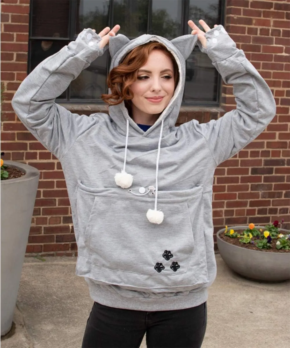 ALYC Unisex Hoodies Pet Holder Cat Dog Large Pouch Carriers Pullover with Cat Printing Sweatshirt (Light Grey- Classic Version, S)