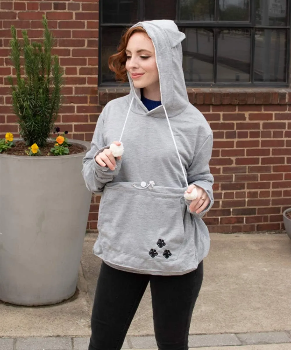 ALYC Unisex Hoodies Pet Holder Cat Dog Large Pouch Carriers Pullover with Cat Printing Sweatshirt (Light Grey- Classic Version, S)
