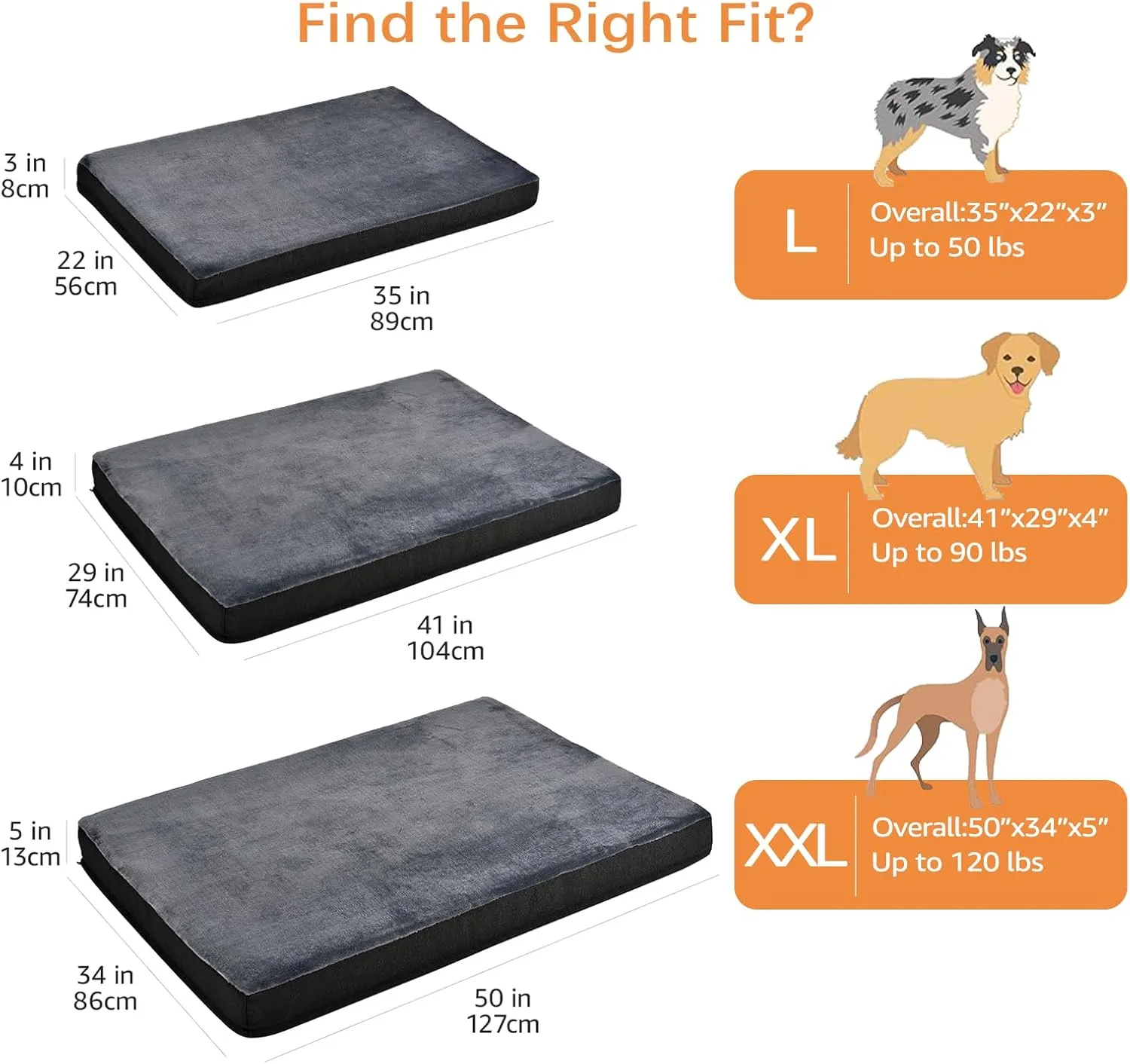 Amazon Basics Orthopedic Dog Bed for Dogs up to 50lbs, Cooling Gel Memory Foam, Non-Slip Bottom with Machine Washable Removable Cover, 35" X 22" X 3.0", Grey