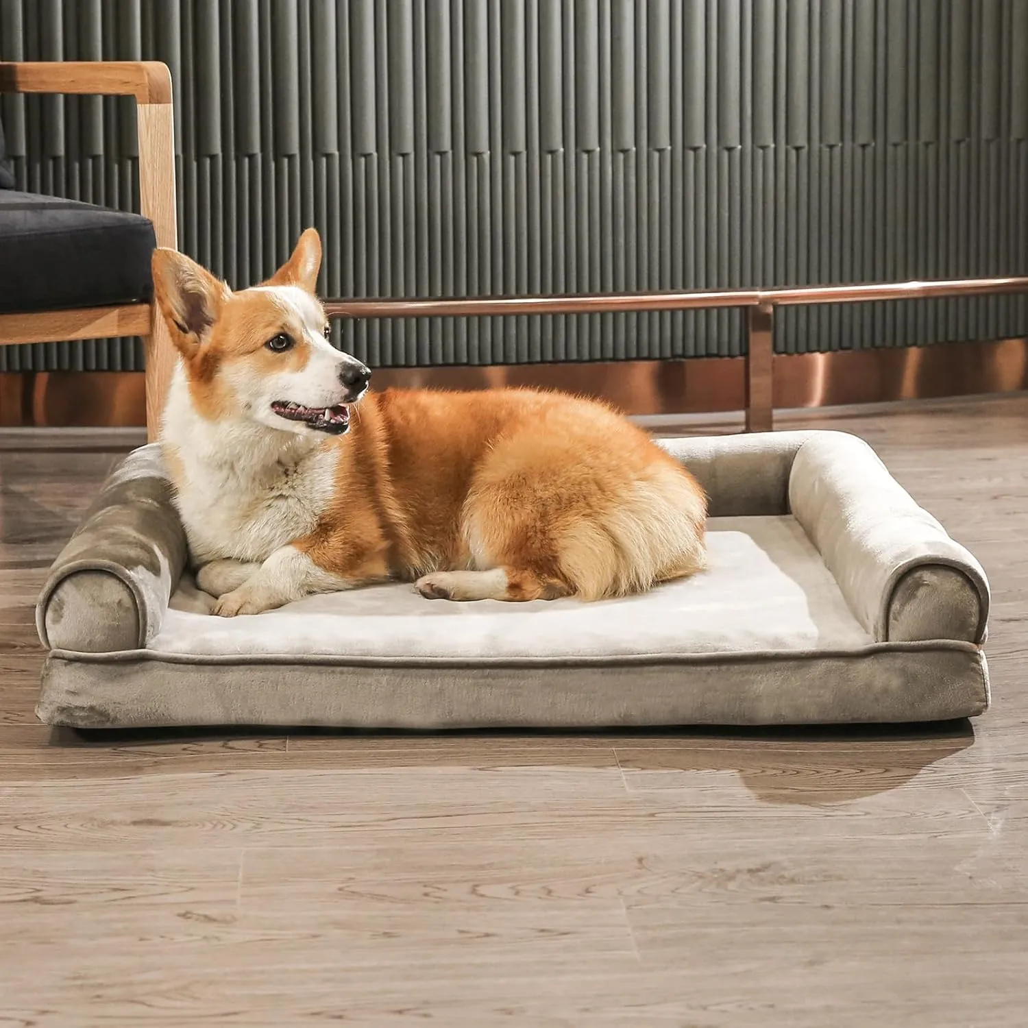 Amazon Basics Orthopedic Dog Bed for Dogs up to 55lbs, Cooling Gel Memory Foam, Non-Slip Bottom with Machine Washable Removable Cover, 36" X 27" X 6.5", Brown