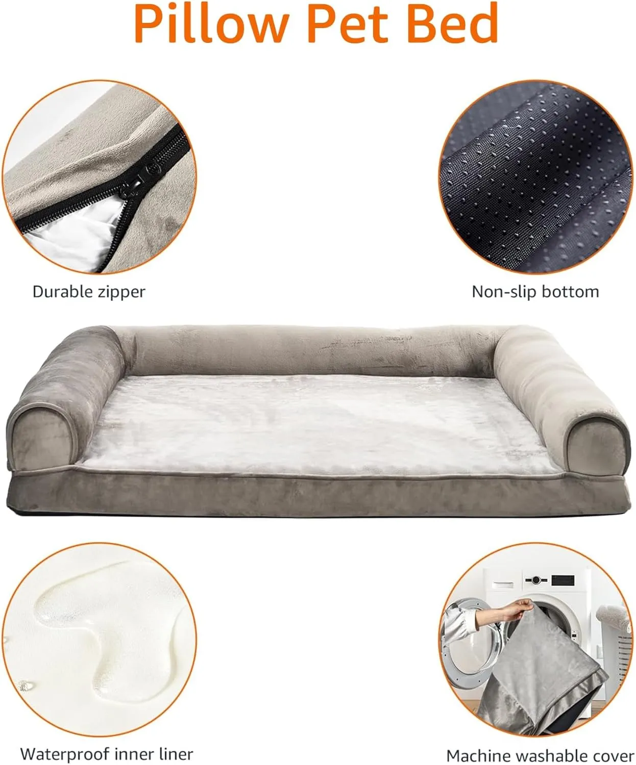 Amazon Basics Orthopedic Dog Bed for Dogs up to 55lbs, Cooling Gel Memory Foam, Non-Slip Bottom with Machine Washable Removable Cover, 36" X 27" X 6.5", Brown