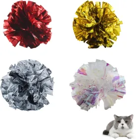 Andiker 3.54inch Mylar Cat Crinkle Balls, 4pcs Colorful and Sparkling Crinkle Ball Lightweight Easy to Carry Cat Ball Toy Interactive Cat Toys for Indoor Cats to Kill Time and Keep Fit (Single Color)