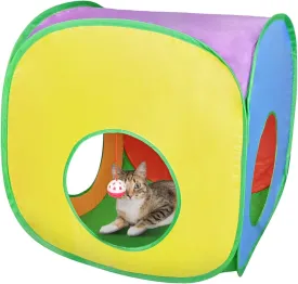 Andiker Cat Tunnel, Colorful and Foldable Polyester Square Cat Tent Matches with Most Kitten Tubes with a Bell Ball 3 Holes Cats Tubes for Indoor Cats to Play and Sleep (Square L)