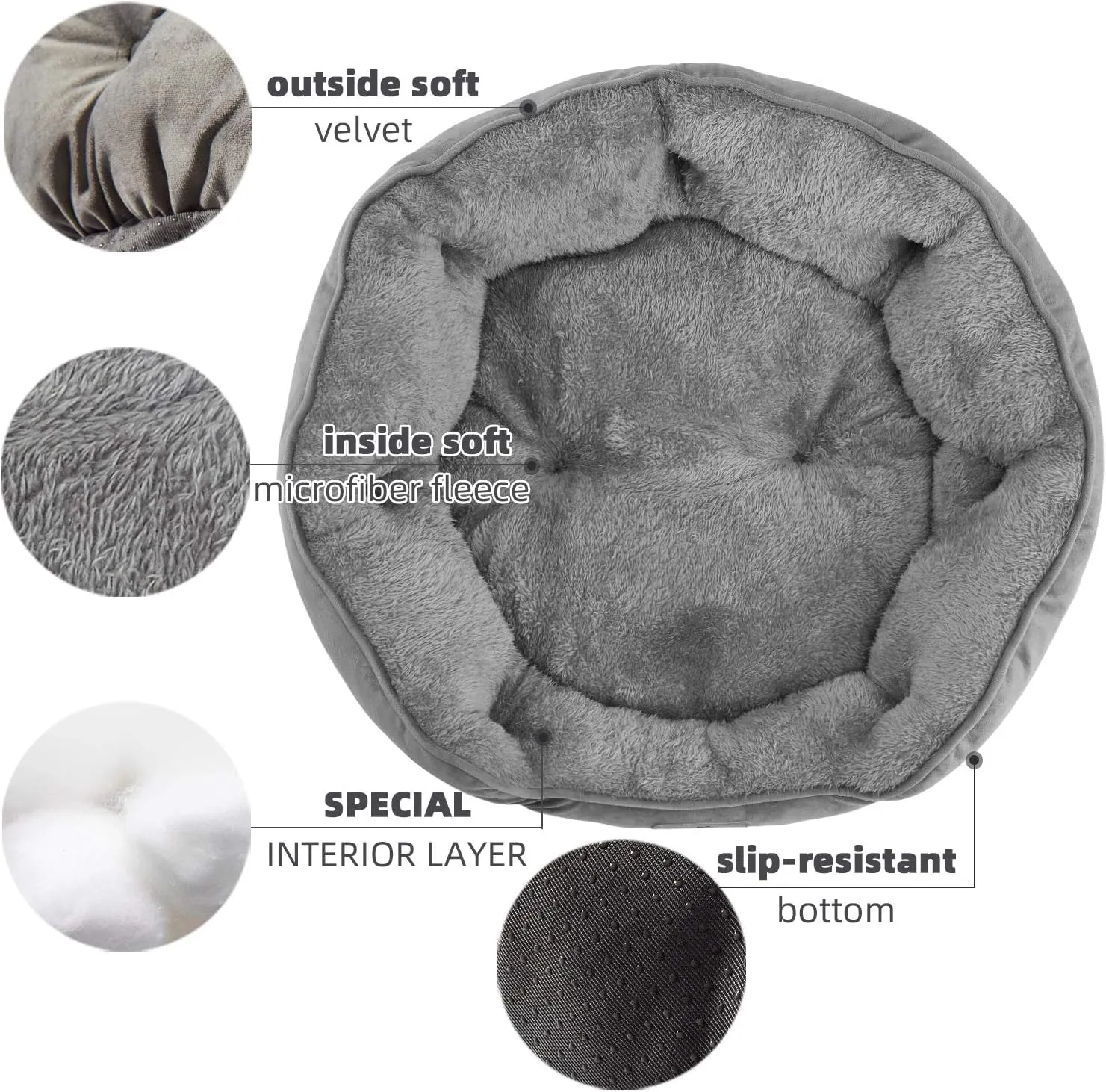 Asvin Small Dog Bed for Small Dogs, Cat Beds for Indoor Cats, Pet Bed for Puppy and Kitty, Extra Soft & Machine Washable with Anti-Slip & Water-Resistant Oxford Bottom, Grey, 20 inches