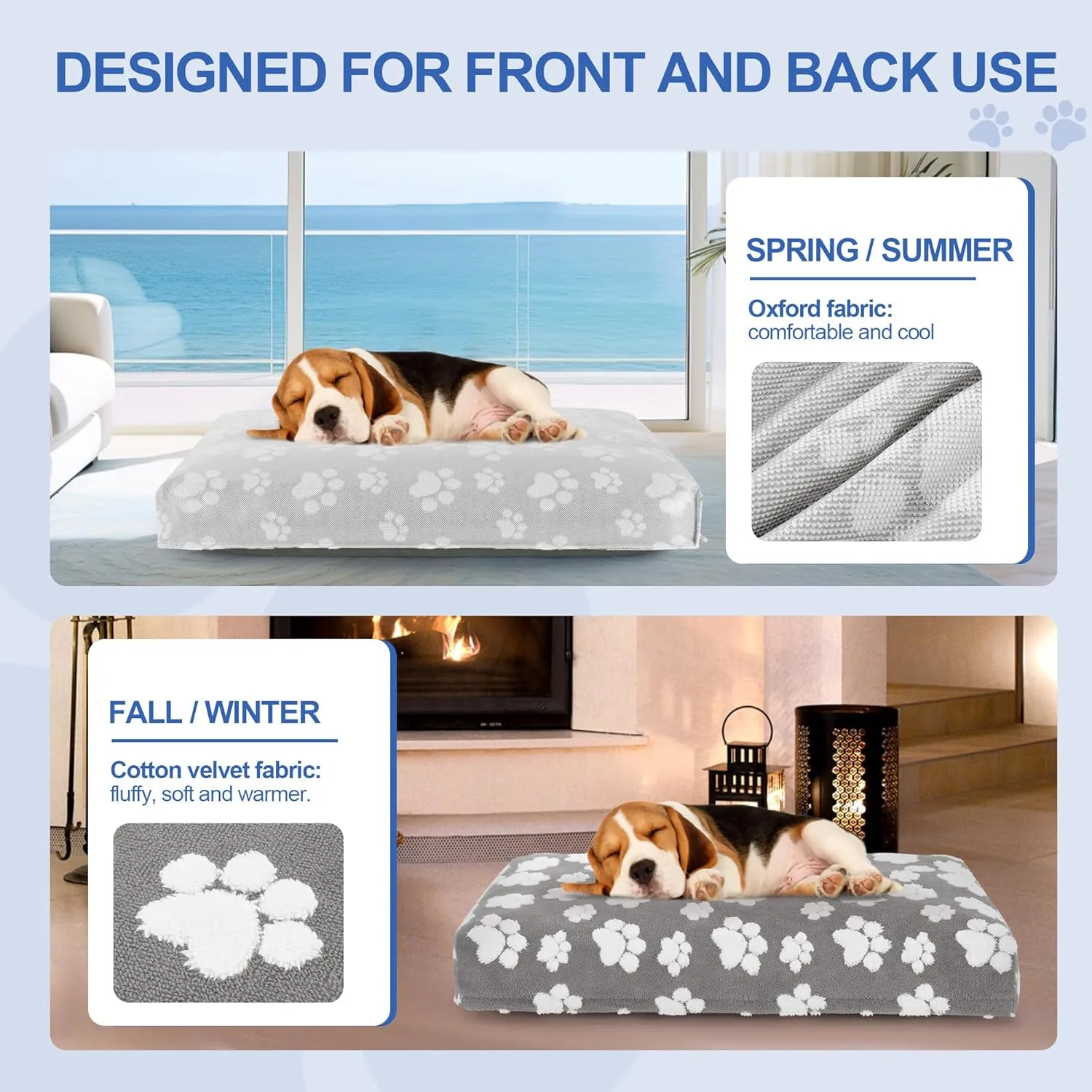 BALAPET Dog Bed Covers,Waterproof Dog Bed Cover Pet Bed Cover with Lovely Dog Paw Print and Double-Sided Usable Design,Replacement Machine Washable Pet Hair Easy to Remove,Cover Only(Gray,36*23*3.5in)