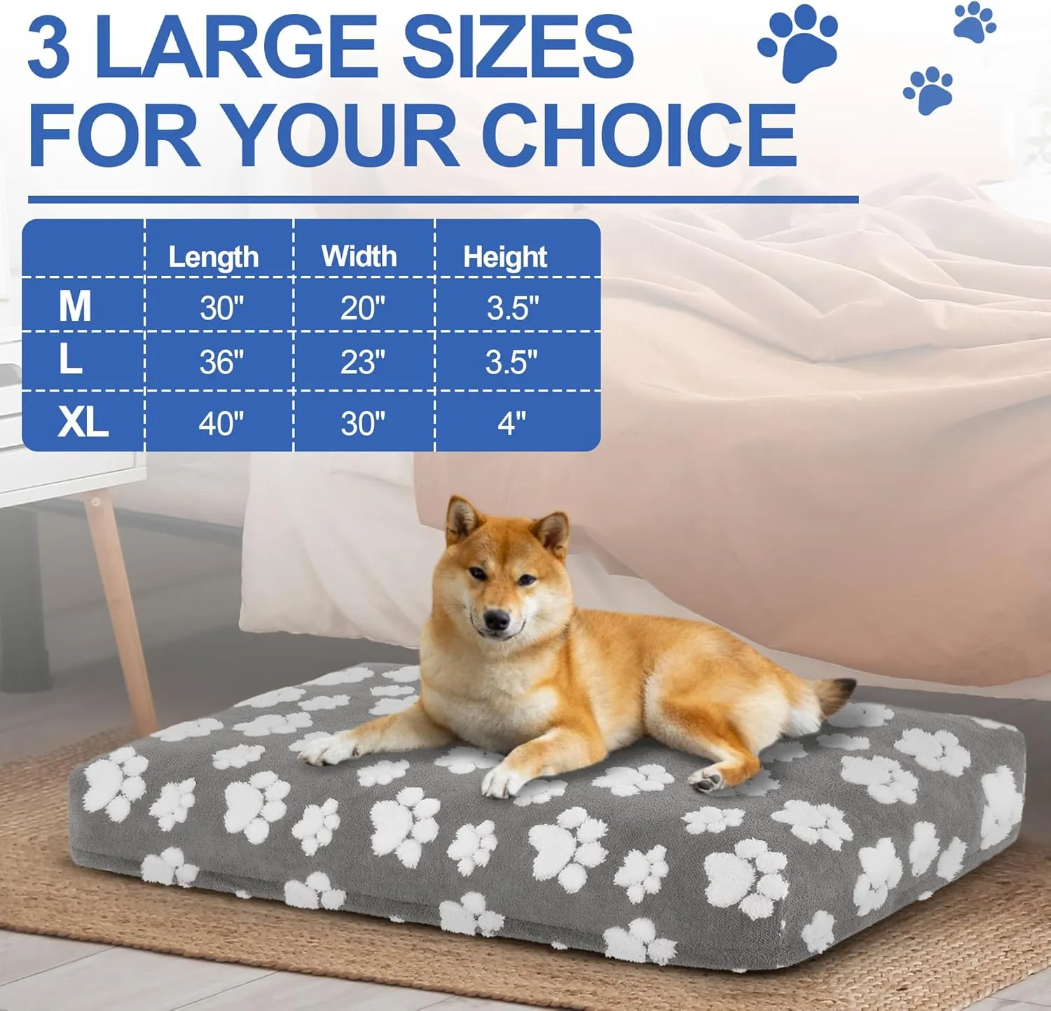 BALAPET Dog Bed Covers,Waterproof Dog Bed Cover Pet Bed Cover with Lovely Dog Paw Print and Double-Sided Usable Design,Replacement Machine Washable Pet Hair Easy to Remove,Cover Only(Gray,36*23*3.5in)