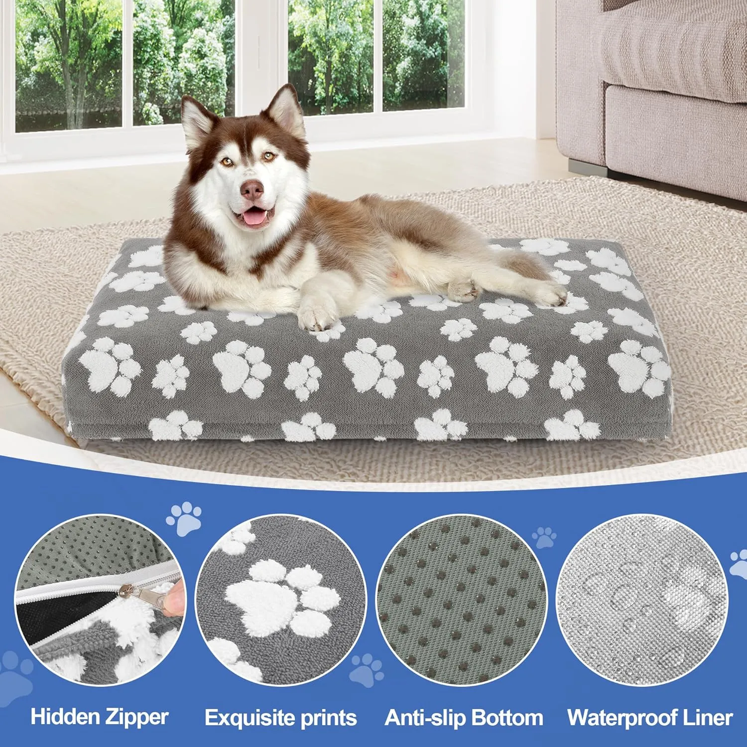 BALAPET Dog Bed Covers,Waterproof Dog Bed Cover Pet Bed Cover with Lovely Dog Paw Print and Double-Sided Usable Design,Replacement Machine Washable Pet Hair Easy to Remove,Cover Only(Gray,36*23*3.5in)