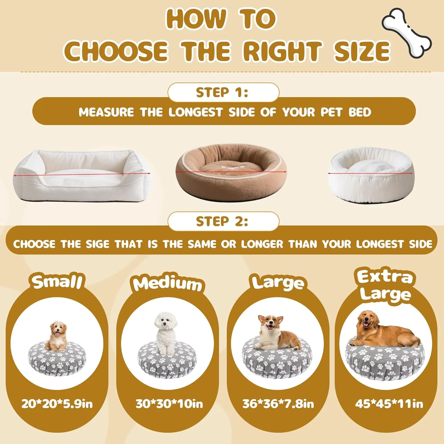 BALAPET Washable Dog Bed Covers Replacement Round Waterproof Bed Cover for Dog Soft Pet Bed Cover with Lovely Dog Paw Print and Double-Sided Usable Design,Cover Only(Gray,45 * 45 * 11in)