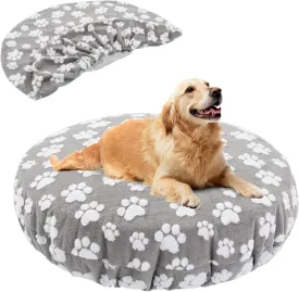 BALAPET Washable Dog Bed Covers Replacement Round Waterproof Bed Cover for Dog Soft Pet Bed Cover with Lovely Dog Paw Print and Double-Sided Usable Design,Cover Only(Gray,45 * 45 * 11in)