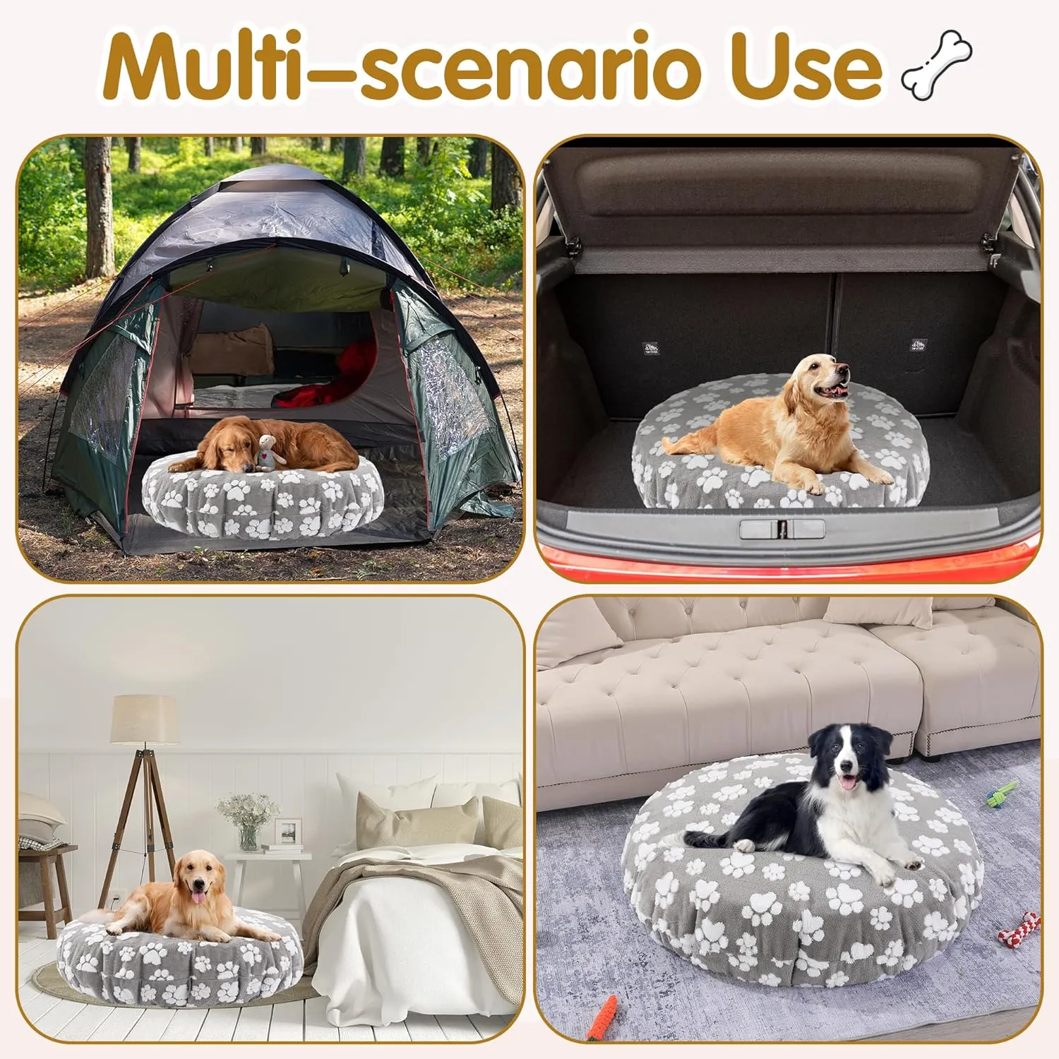 BALAPET Washable Dog Bed Covers Replacement Round Waterproof Bed Cover for Dog Soft Pet Bed Cover with Lovely Dog Paw Print and Double-Sided Usable Design,Cover Only(Gray,45 * 45 * 11in)
