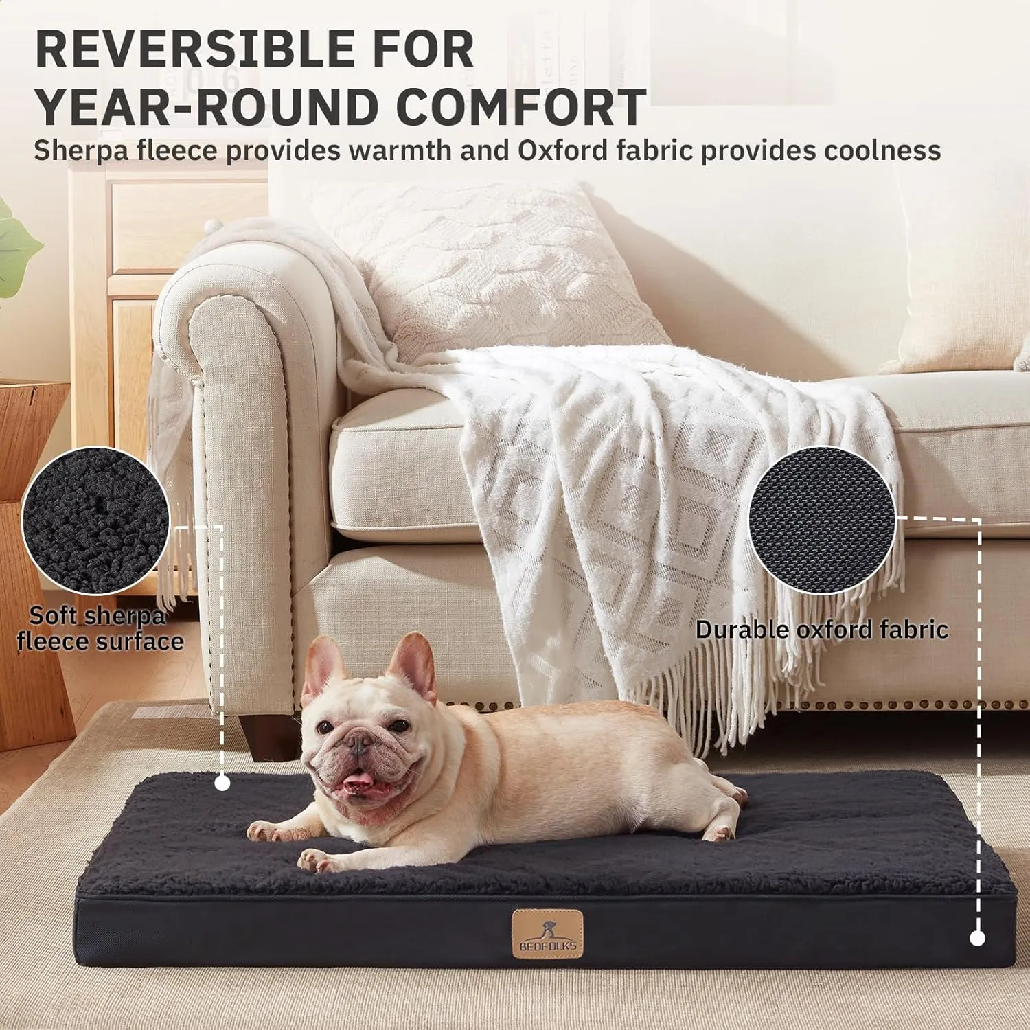 Bedfolks Orthopedic Dog Bed for Large Dogs - Egg Foam Dog Crate Bed with Removable Waterproof Cover, Pet Bed Mat Suitable for Dogs and Pets Up to 65 lbs (36 x 27 x 3 inches, Black)