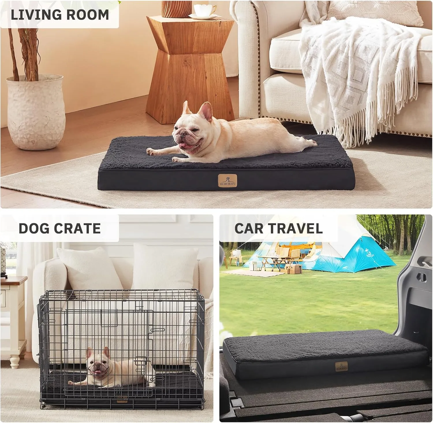 Bedfolks Orthopedic Dog Bed for Large Dogs - Egg Foam Dog Crate Bed with Removable Waterproof Cover, Pet Bed Mat Suitable for Dogs and Pets Up to 65 lbs (36 x 27 x 3 inches, Black)