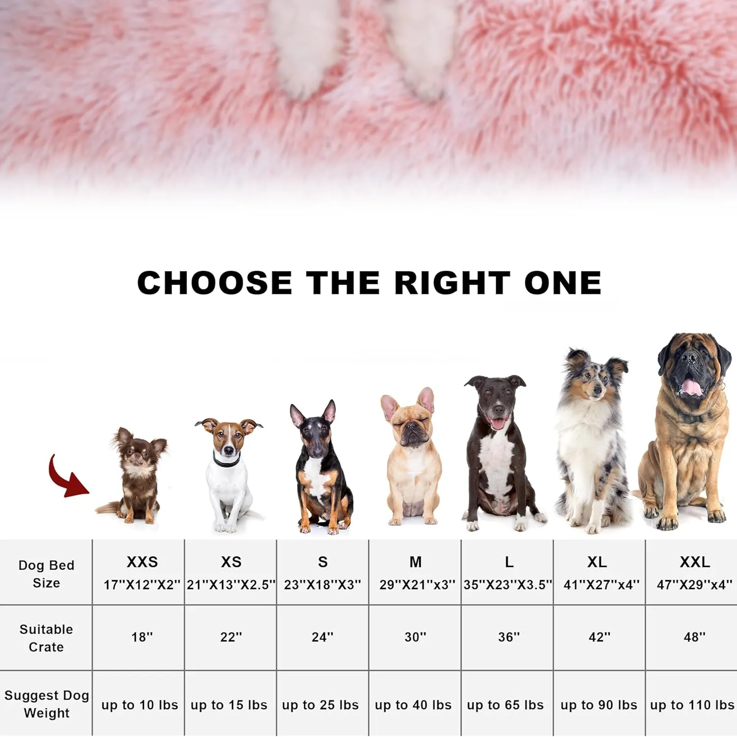 Bedfolks Waterproof Crate Bed, Plush Dog & Cat Bed with Washable Cover, Faux Fur Kennel Pad, 17"x12", Pink
