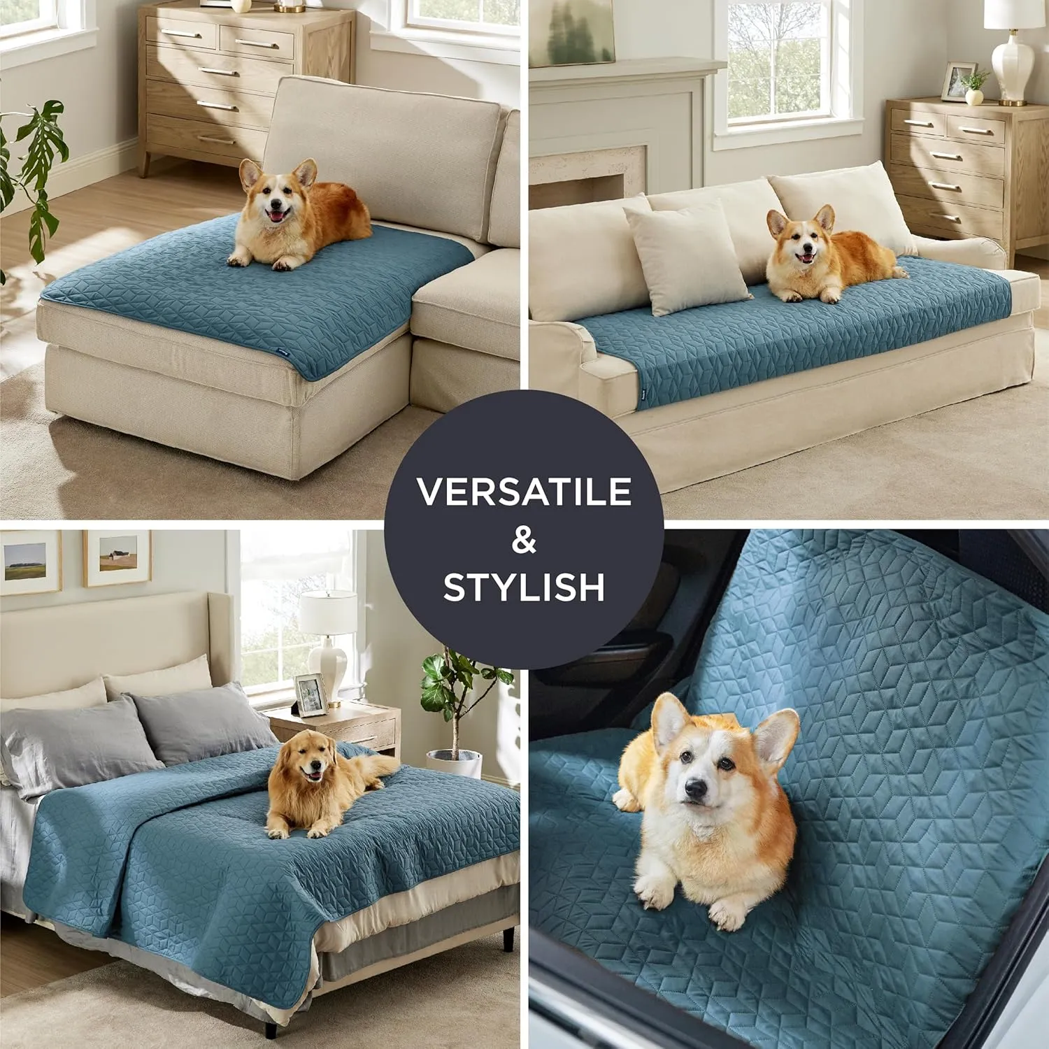 Bedsure 100% Waterproof Couch Cover for Dogs Washable - Non Slip Waterproof Blanket Large for Bed Sofa, Lightweight Furniture Protector Durable for Pet Cat Puppy with Non-Slip Bottom, Blue, 52x82IN