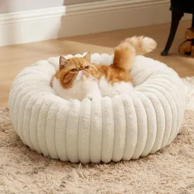 Bedsure Cat beds for Indoor Cats - Donut Dog Beds for Small Dogs with Corduroy Fleece & Anti Slip Bottom, Faux Fur Pet Beds with Washable Removable Cover, Cream, 20x20x6 inches