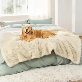 Bedsure Waterproof Dog Blankets for Large Dogs - Calming Cat Blanket for Bed Couch Protector Washable, Long Faux Fur Pet Throw Blanket for Puppy, Reversible Furniture Protection, 60"x80", Cream