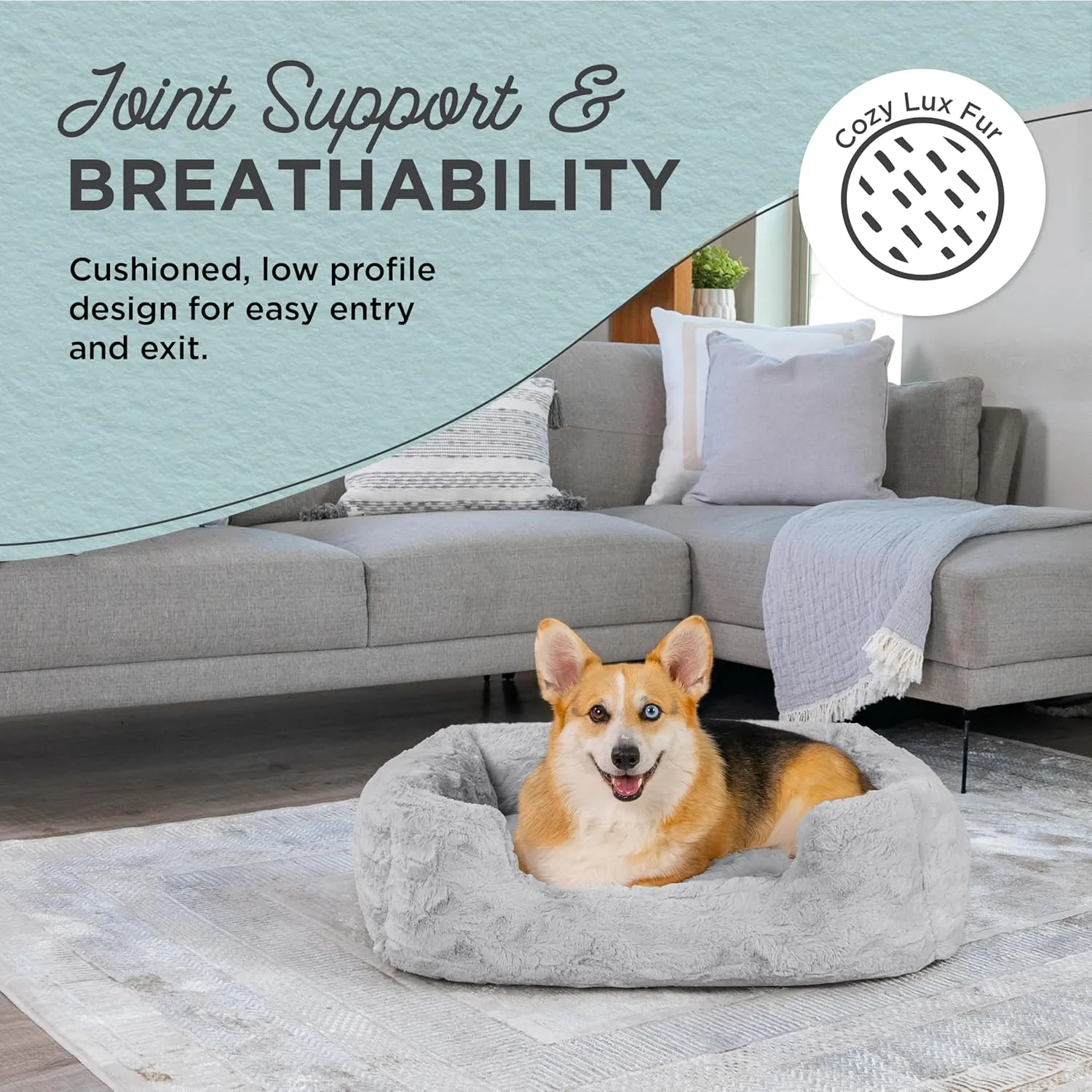 Best Friends by Sheri Lux Lounge Bed Calming Faux Fur Dog Bed, Gray, Medium, 30" x 20"