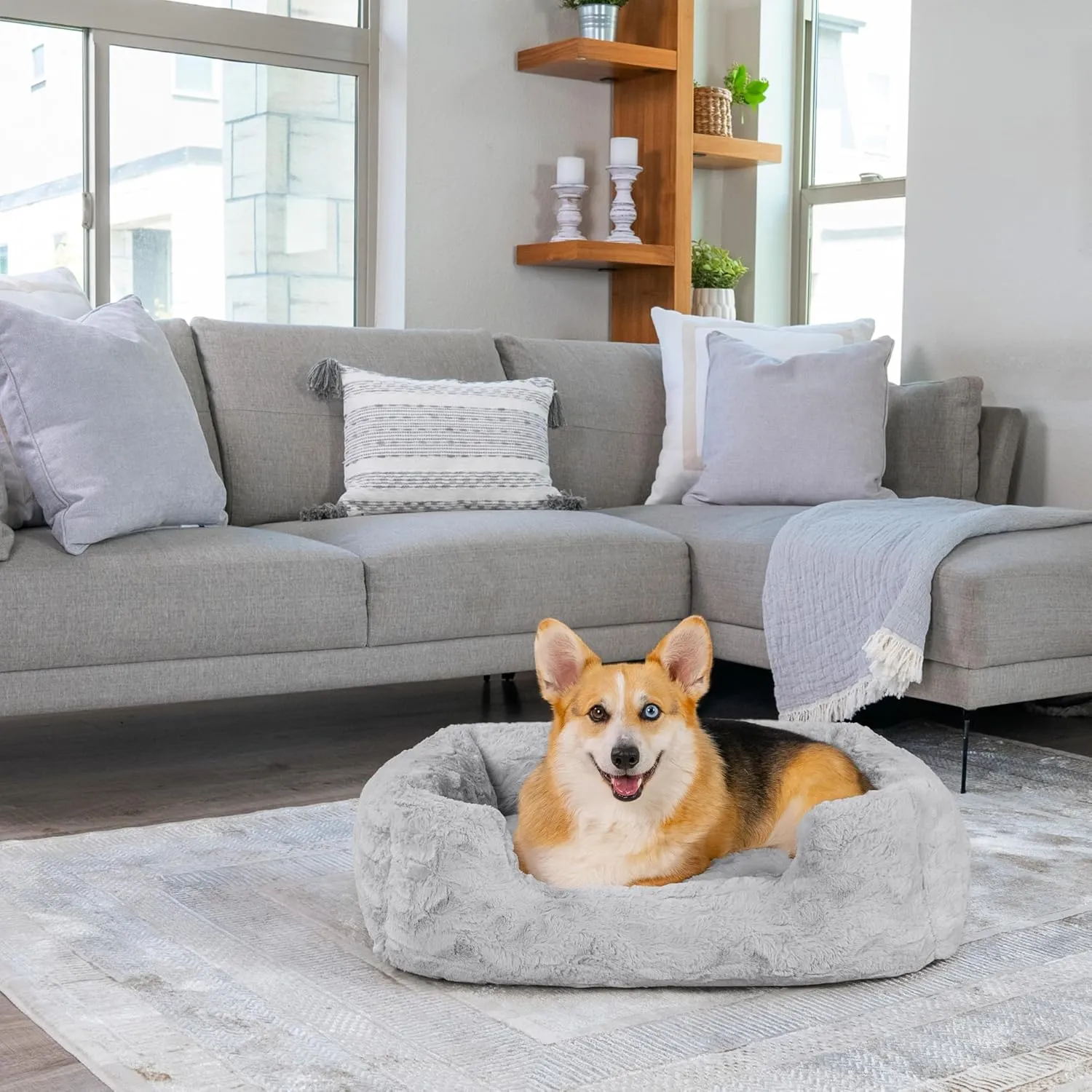 Best Friends by Sheri Lux Lounge Bed Calming Faux Fur Dog Bed, Gray, Medium, 30" x 20"