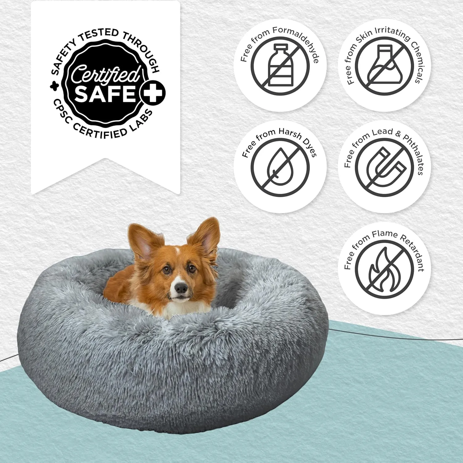 Best Friends by Sheri Original Calming Donut Dog and Cat Bed, Shag Faux Fur, Gray, Medium (30x30) - Helps Provide Anxiety Relief for Pets