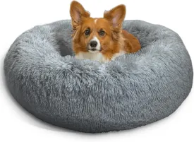 Best Friends by Sheri Original Calming Donut Dog and Cat Bed, Shag Faux Fur, Gray, Medium (30x30) - Helps Provide Anxiety Relief for Pets