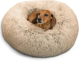 Best Friends by Sheri Original Calming Donut Dog and Cat Bed, Shag Faux Fur, Taupe, Small (23x23) - Helps Provide Anxiety Relief for Pets