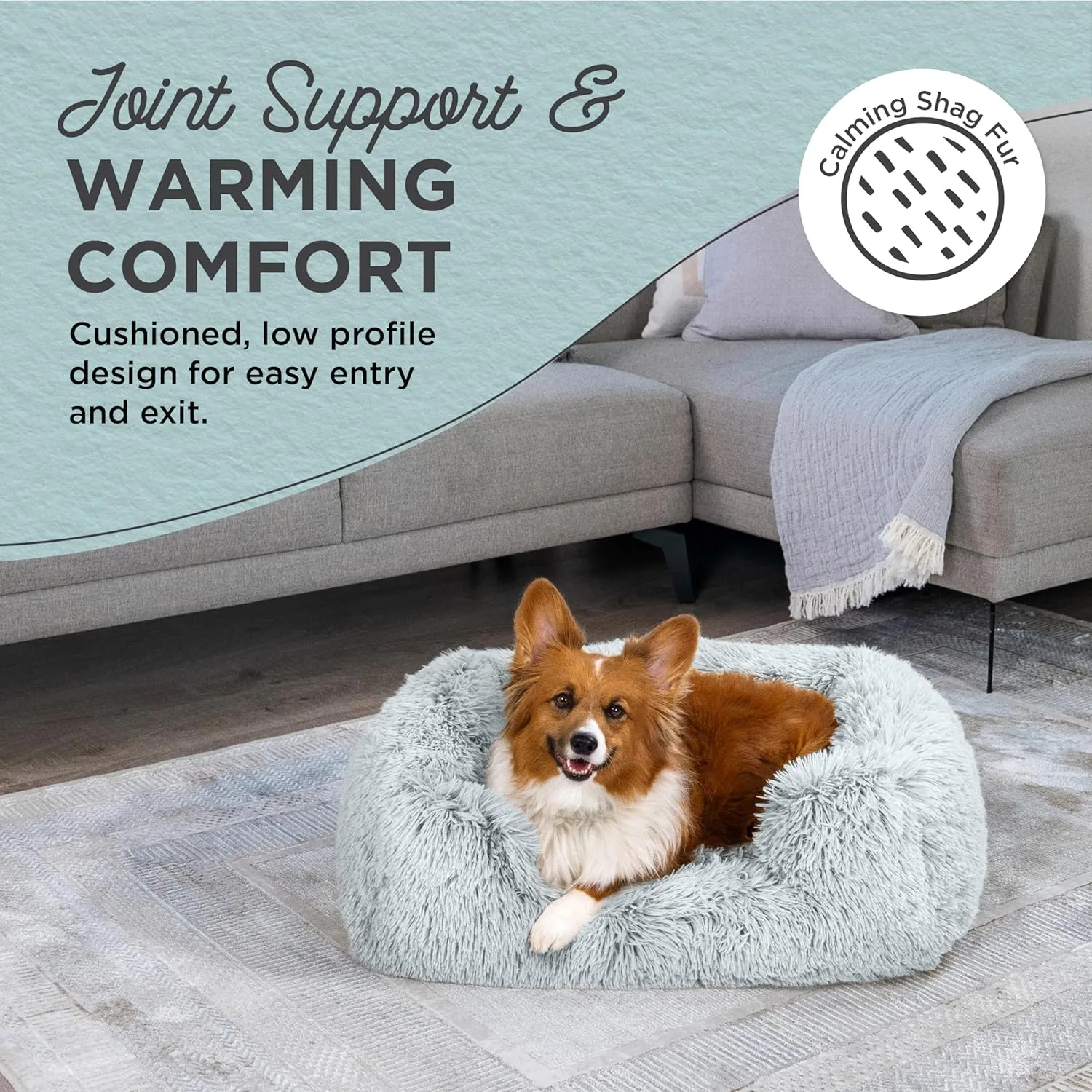 Best Friends by Sheri Shag Lounge Bed Calming Faux Fur Dog Bed, Frost, Medium, 30" x 20"