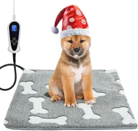 Bestio Pet Heating Pad, 18 x 18 in Heated Cat Bed, Adjustable Thermostat   Normally ON Function Cat Heating Pad with Metal Protective Tubing and a Plush Cotton Cover - Gray